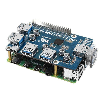 Waveshre USB 3.2 Gen1 HUB HAT for Raspberry Pi, 4x USB 3.2 Gen1 Ports, Driver-Free - RS743 - REES52