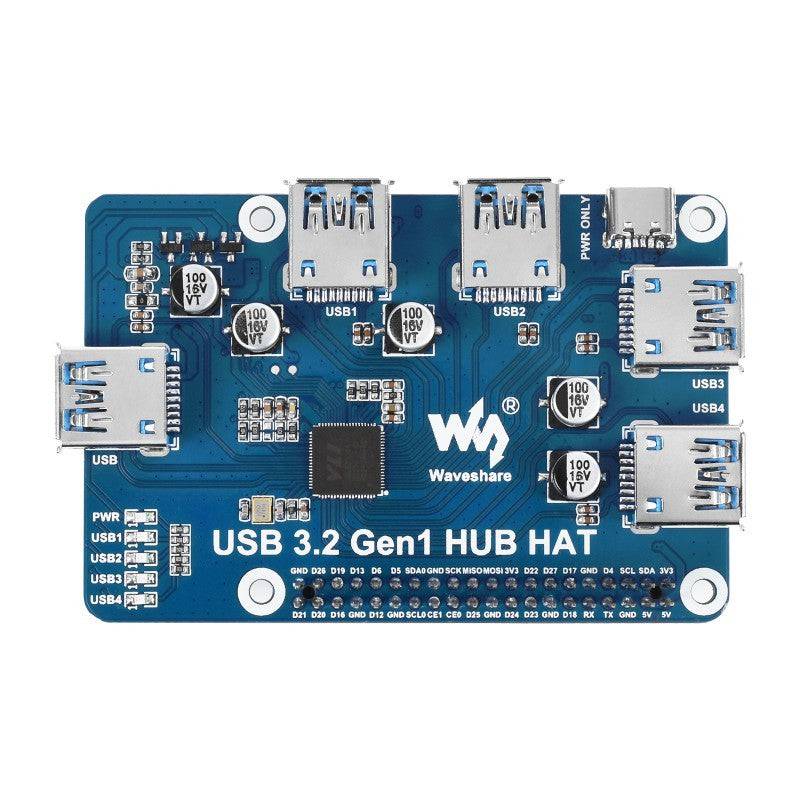 Waveshre USB 3.2 Gen1 HUB HAT for Raspberry Pi, 4x USB 3.2 Gen1 Ports, Driver-Free - RS743 - REES52