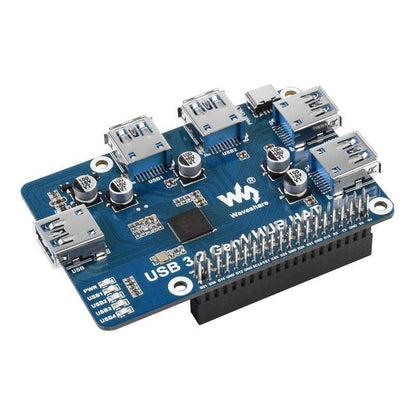 Waveshre USB 3.2 Gen1 HUB HAT for Raspberry Pi, 4x USB 3.2 Gen1 Ports, Driver-Free - RS743 - REES52