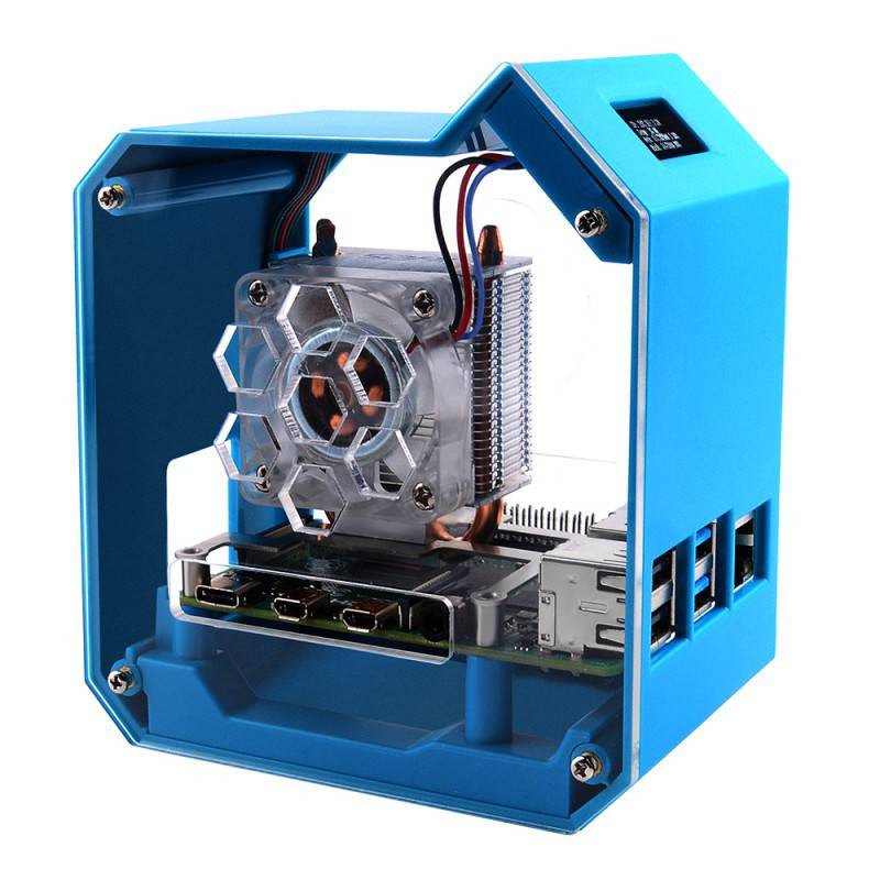 Mini Tower NAS Kit for Raspberry Pi 4B,M.2 SATA SSD, Strong Heat Dissipation, OLED Screen Display (BLUE) - RS3253 - REES52