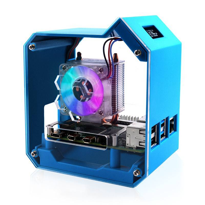 Mini Tower NAS Kit for Raspberry Pi 4B,M.2 SATA SSD, Strong Heat Dissipation, OLED Screen Display (BLUE) - RS3253 - REES52