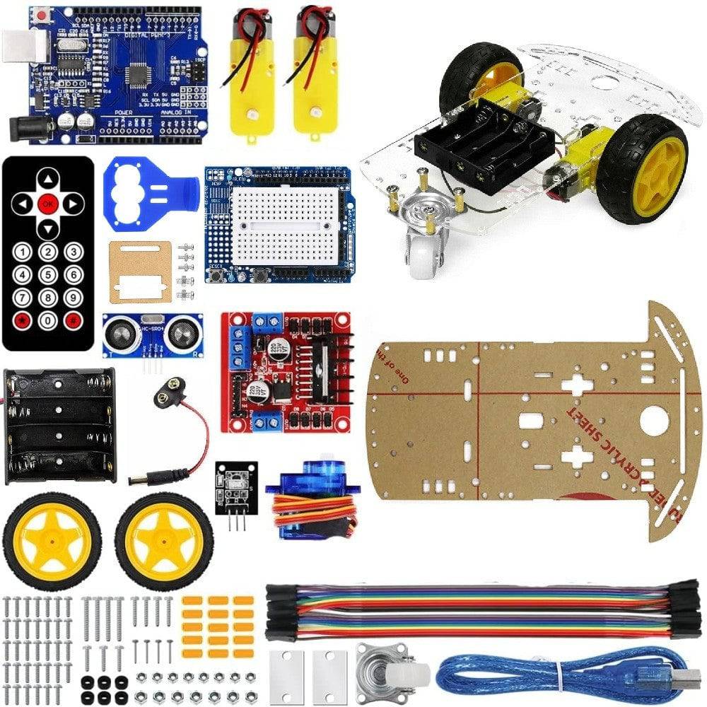 Smart Robot Car 2WD Chassis Kit with Ultrasonic Module R3 Board - B0B8W7W24D - REES52