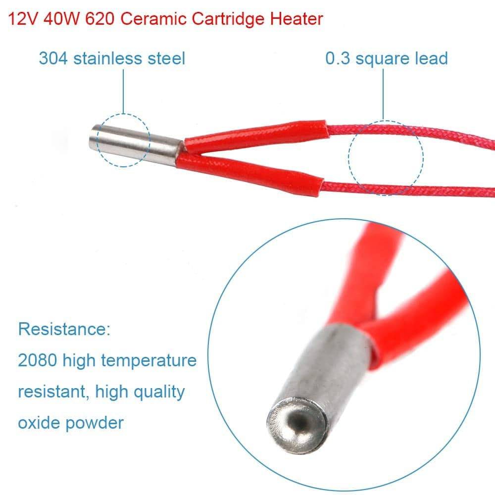 Aluminum Heater Block for MK7/MK8, NTC 3950 100K Thermistor with 1 Meter Wiring and 12V 40W 620 Ceramic Cartridge Heater - REES52