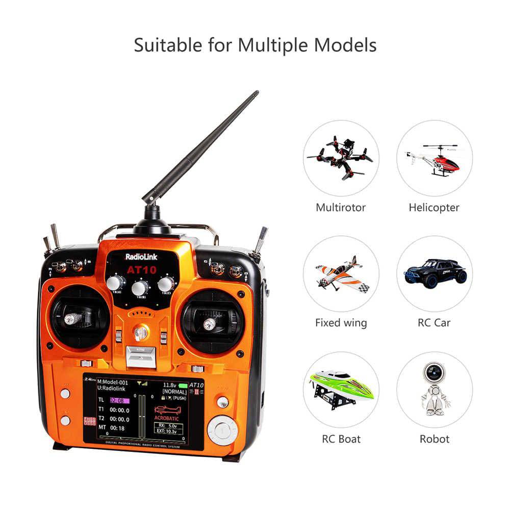 Radiolink AT10II transmitter with R12DS 12 Channels Receiver for racing drone, helicopter, cars and boats - REES52