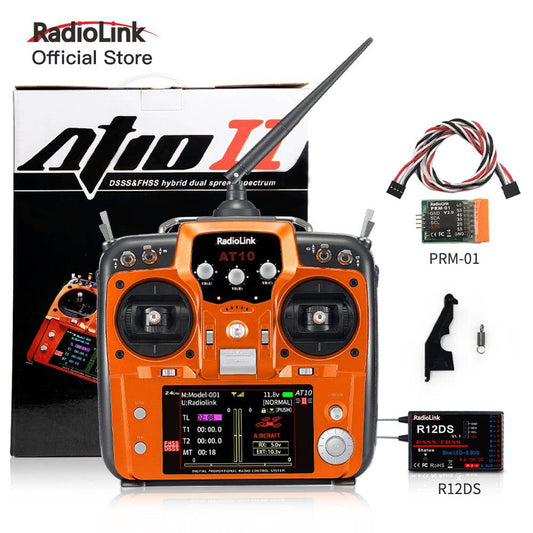 Radiolink AT10II transmitter with R12DS 12 Channels Receiver for racing drone, helicopter, cars and boats - REES52