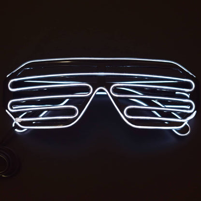 Light Up Flashing Shutter Neon Rave Glasses El Wire LED Sunglasses Voice Activated Glow DJ Costumes - RS1628 - REES52