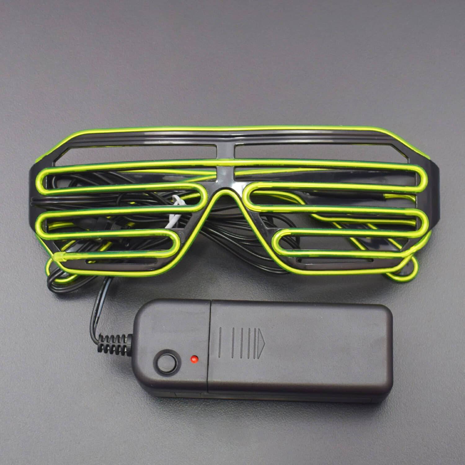 El Wire Neon Rave Glasses Light Up Flashing LED Sunglasses Voice Activated Costumes for Party Green - RS1623 - REES52