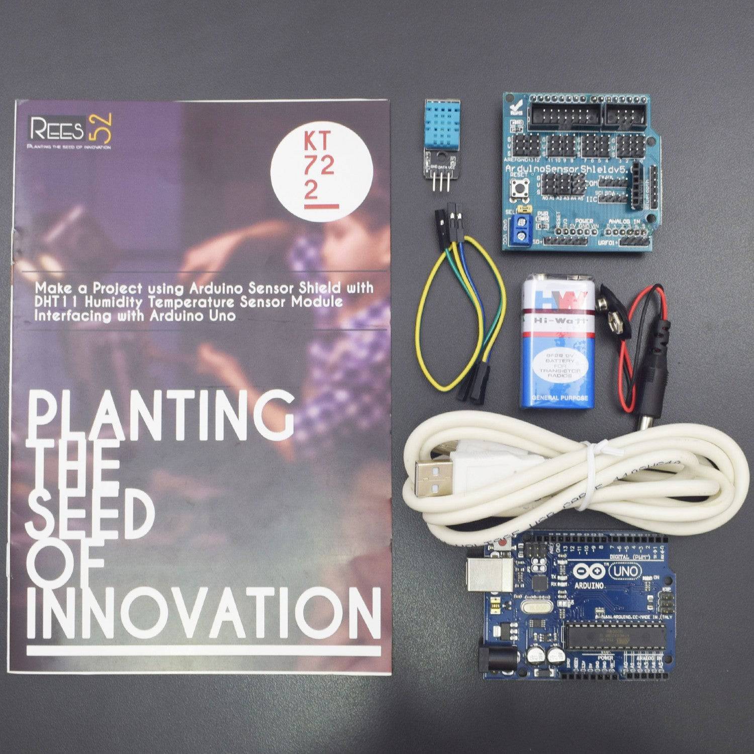 Make a project using Arduino sensor shield using DHT11 – REES52