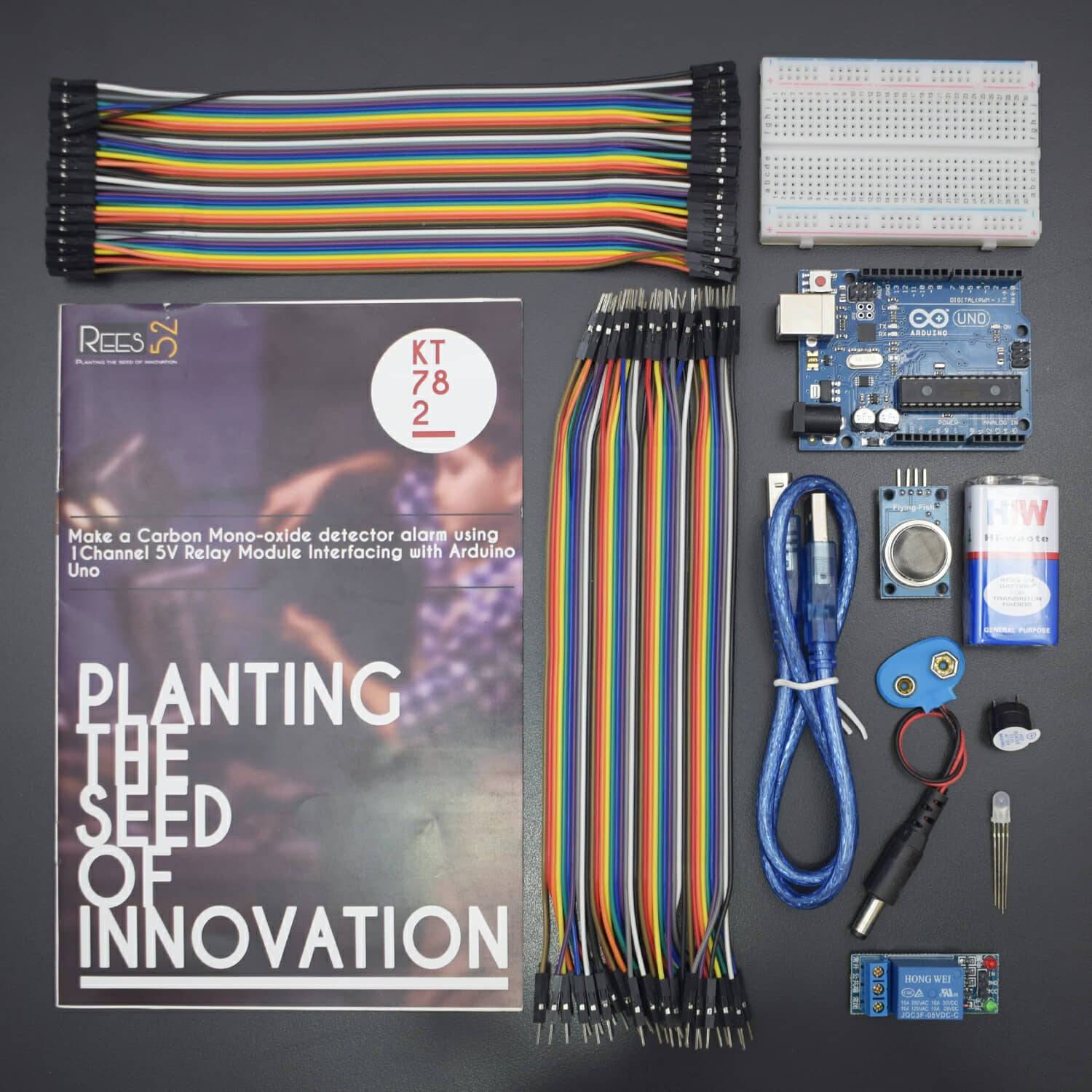 Make a carbon Mono-oxide detector alarm using 1 channel 5v relay Module interfacing with Arduino uno - KT782 - REES52