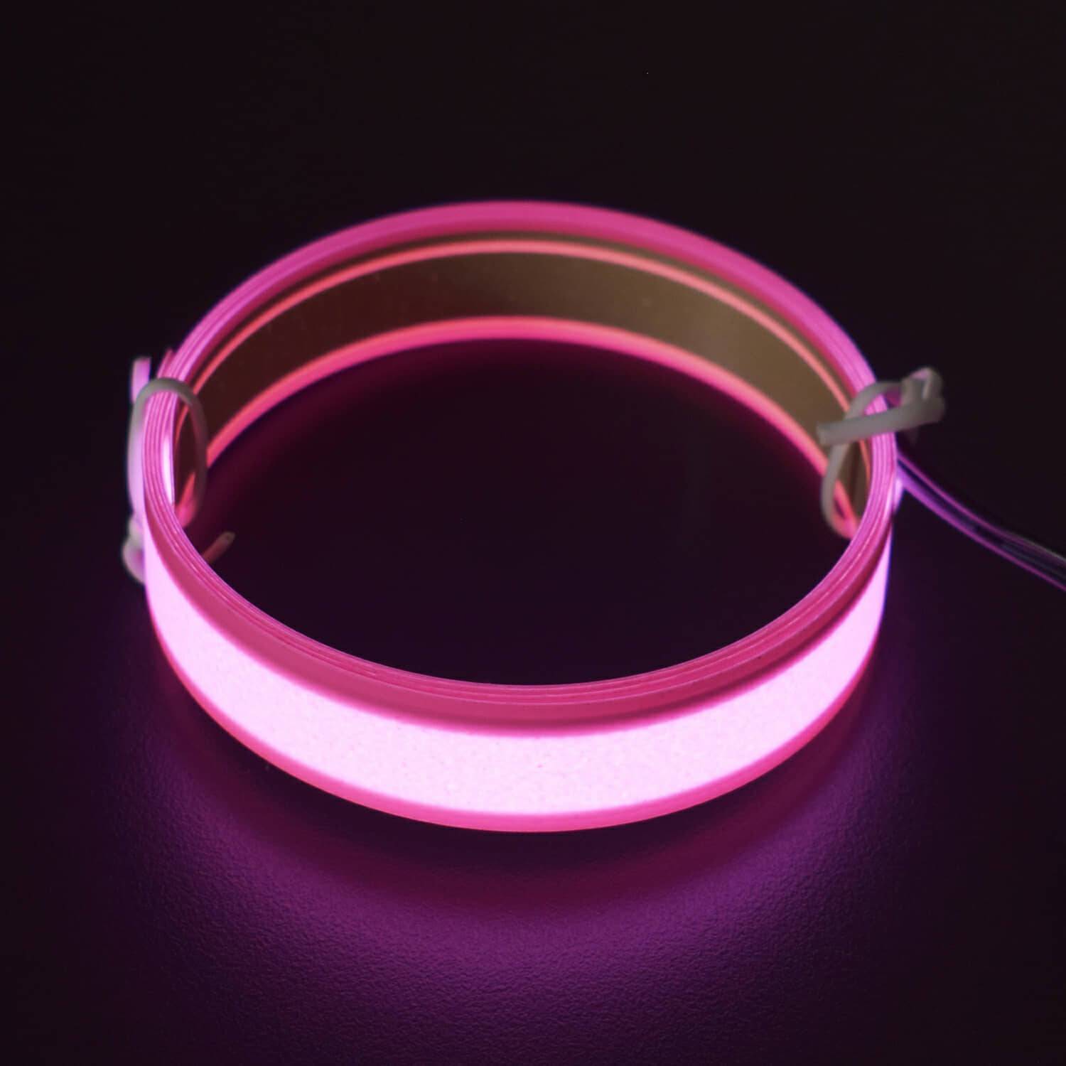 3.3ft  Pink Electroluminescent Tape EL Wire Glowing LED Rope Flat Strip Light with AA Battery Box 3V- RS1490 - REES52