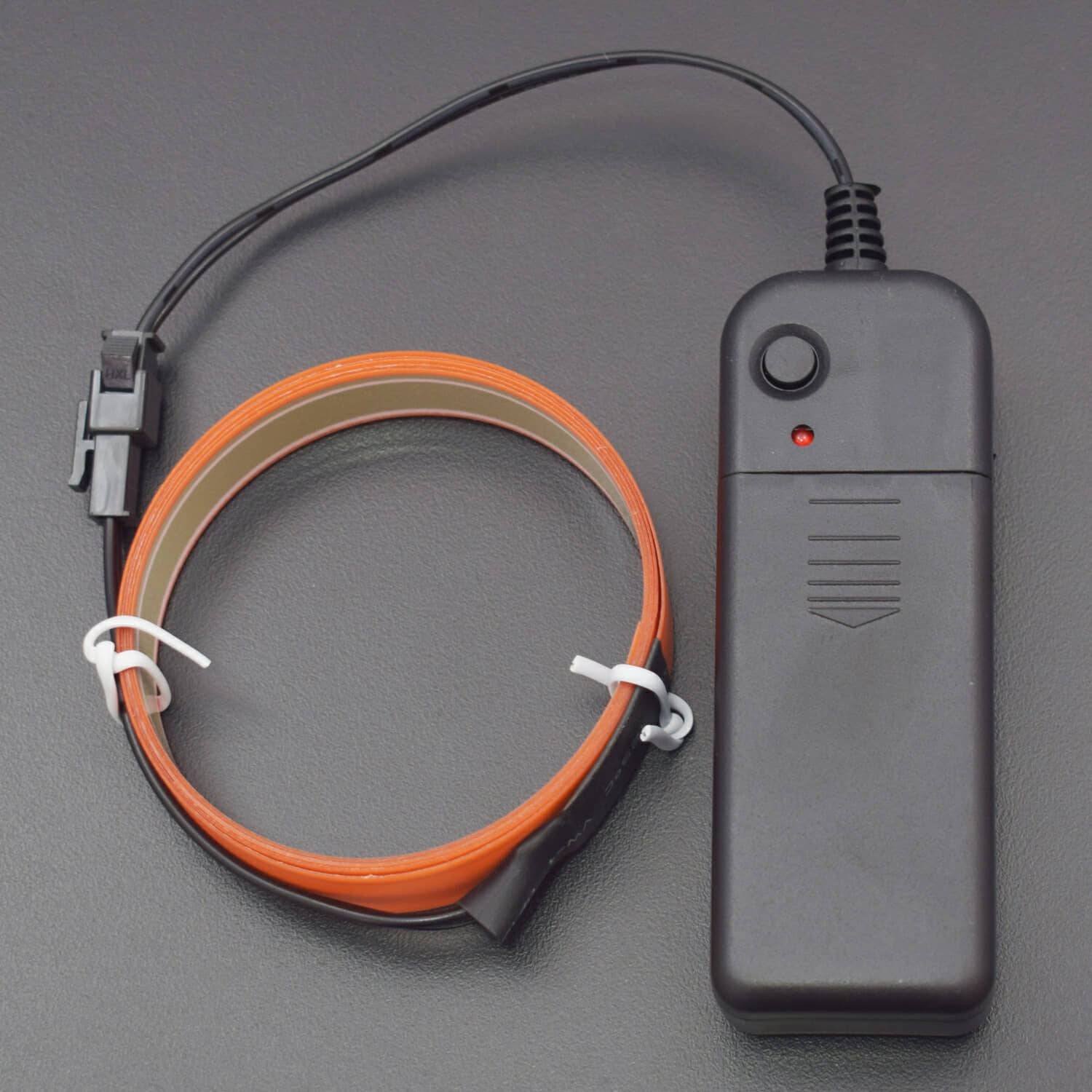 3.3ft  Orange Electroluminescent Tape EL Wire Glowing LED Rope Flat Strip Light with AA Battery Box 3V- RS1494 - REES52